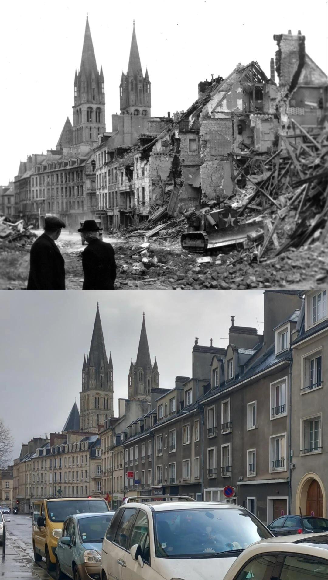 Caen, France, 1944 vs 2025